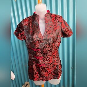 Elegant Black and Red Blouse Small